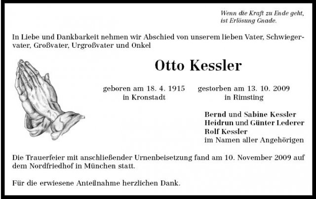 Kessler Otto 1915-2009 Todesanzeige